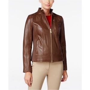 Michael Kors Chesnut Brown Ribbed Leather Jacket